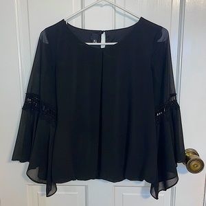 Black Blouse with sheer, flare sleeves